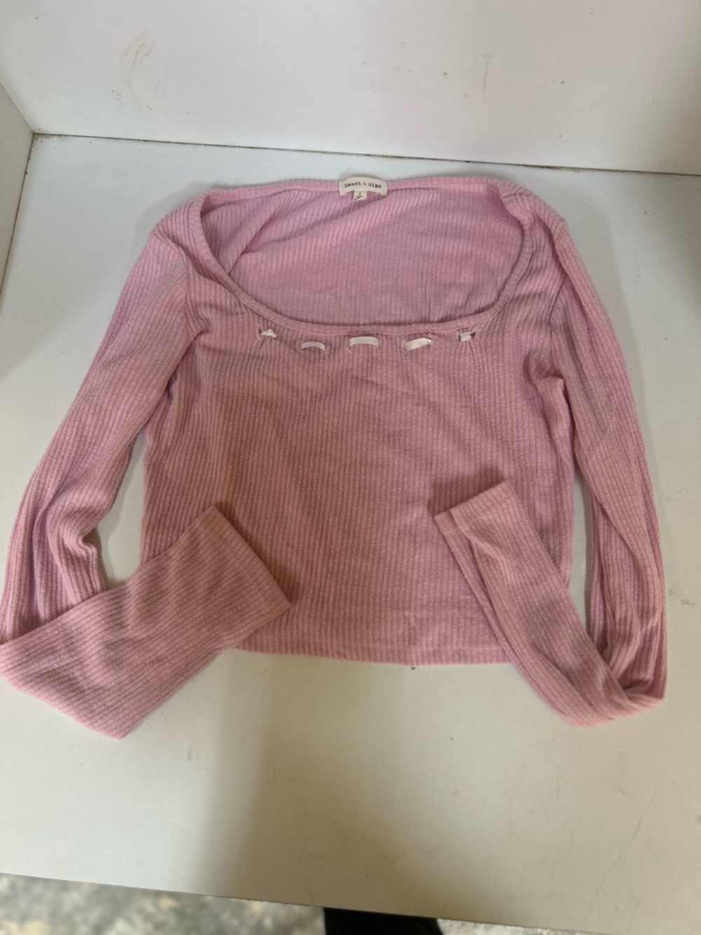 Heart Hips Light Pink Ribbed Scoop Neck Top